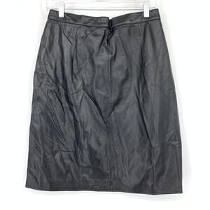 Coldwater Creek Black Leather Skirt Womens Size 8 Above Knee A-Line Cowhide